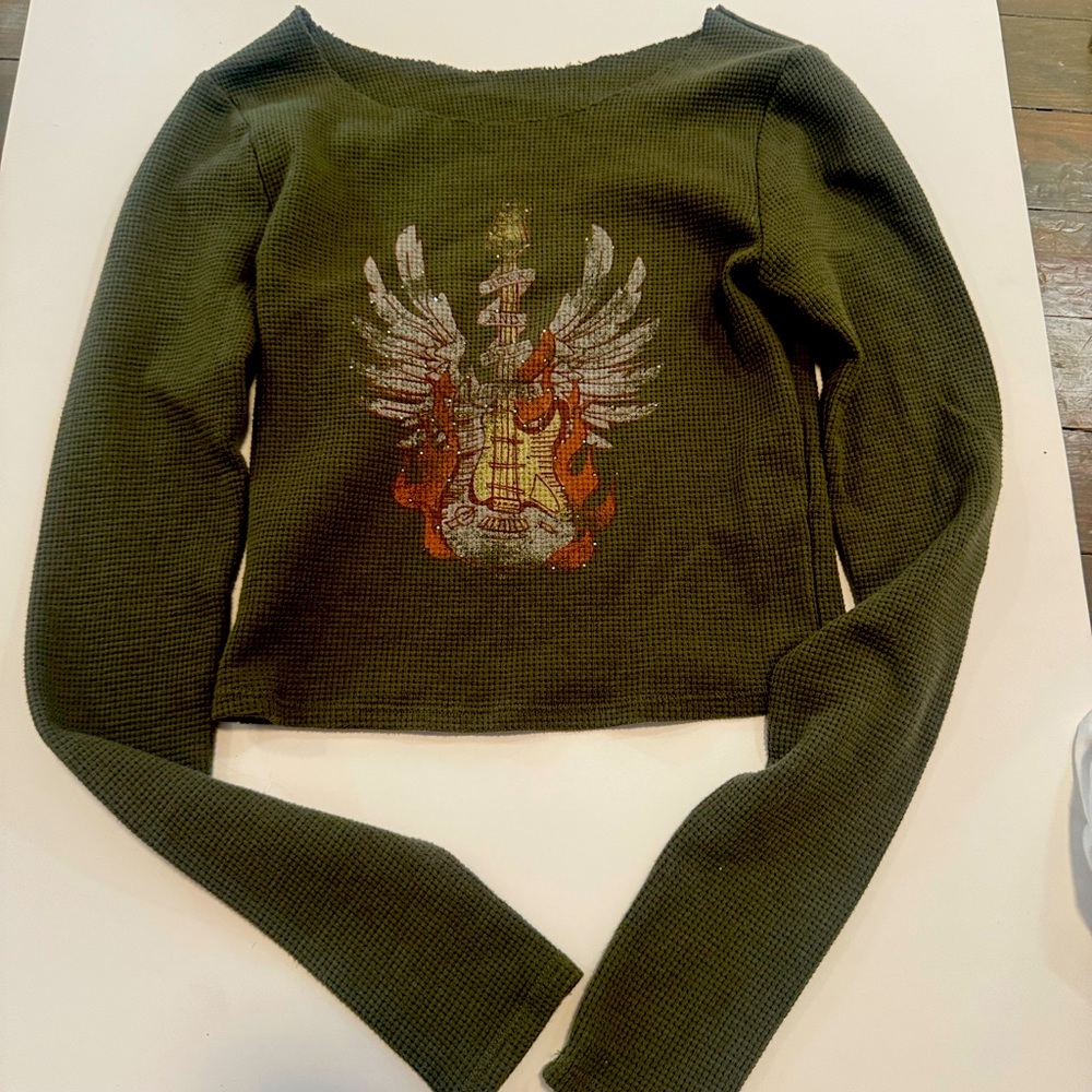 Olive Green Graphic Women's Top